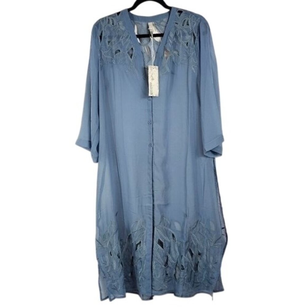 Miilla Slate Blue Swim Coverup OS Chiffon Embroidered Cutout Beach Resort Wear